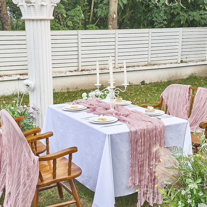 IVAPUPU 1 Pcs Cheesecloth Table Runner - 10ft Dusty Pink Boho Gauze Cheese - Image 7