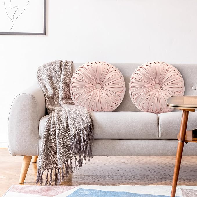 4 Pcs Round Throw Pillows 15 Inch Decorative Velvet Pleated Pumpkin Floor Boho - Image 7