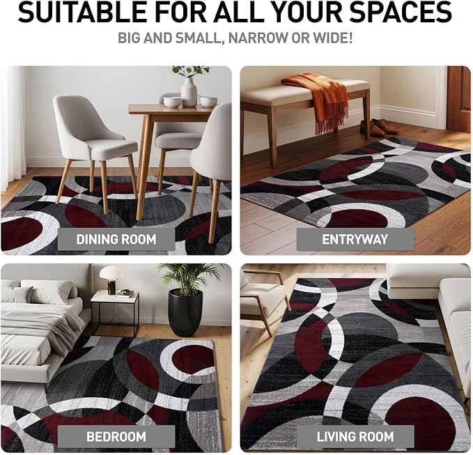 Rugshop Red Modern Geometric Indoor Area Rug, Overlapping Circle Pattern - Image 3