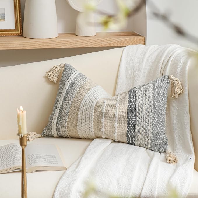 BlissBlush Decorative Lumbar Throw Pillow Cover 14x24 Boho Gray Accent Cushion - Image 7