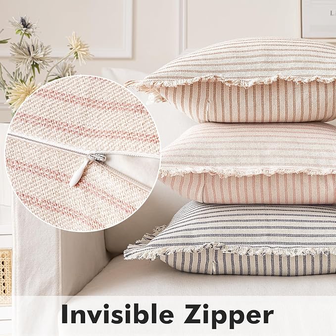 MIULEE Pack of 2 Pink Pillow Covers 20x20 Inch Striped Farmhouse Couch Spring - Image 3