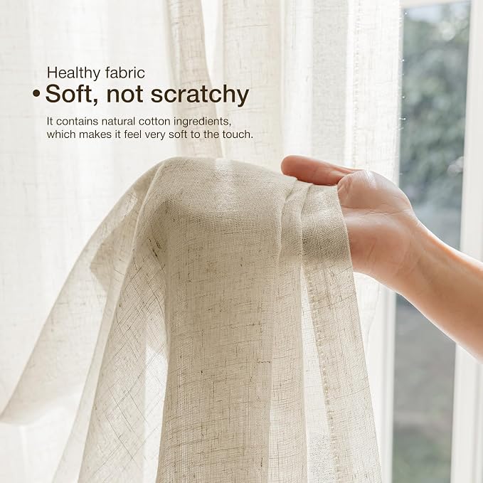 Anmao Natural Linen Curtains for Living Room 80 Inch Length 2 Panels Set - Image 7