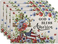 4th of July Placemats Set of 4 Patriotic Floral Cross Stars Independence by Wnoesat