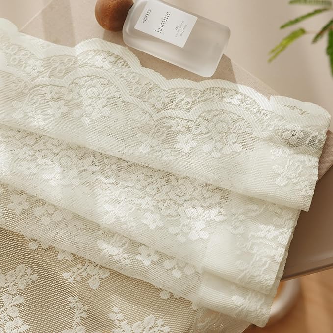 Anmao Vintage Lace Kitchen Curtains 18 Inches Long 2 Panels, Romantic Semi - Image 7