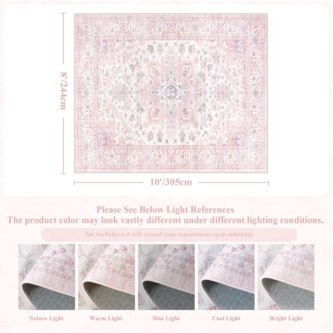 LIVEBOX Pink Washable Area Rug 8x10 - Image 2