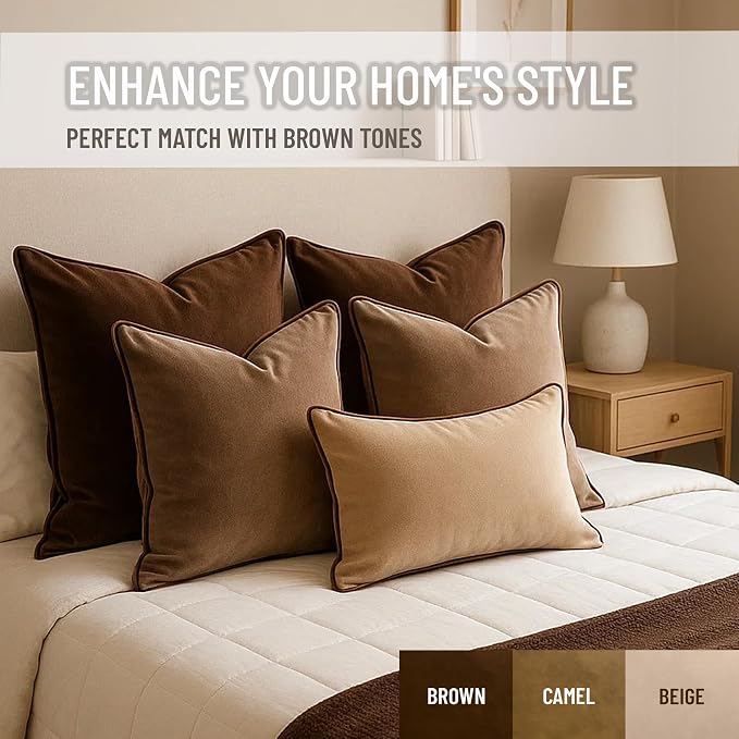 2 Pack Velvet Decorative Throw Pillow Covers, Contrast Piping, Indoor Use - Image 5