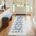 jinchan Fiora Runner Rug 2x6 Machine Washable Hallway Rug Dark Blue Vintage by JINCHAN