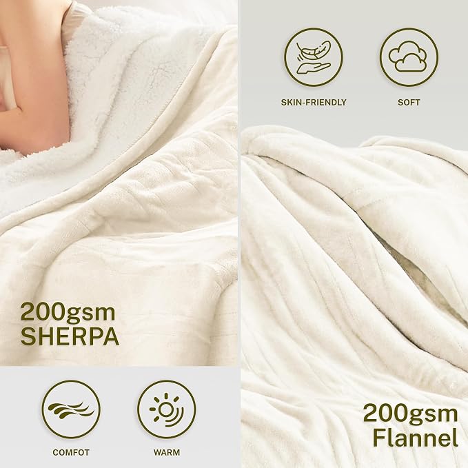 Heat Blanket 72”x84” Full Size, Soft Flannel & Sherpa Reversible Electric - Image 3