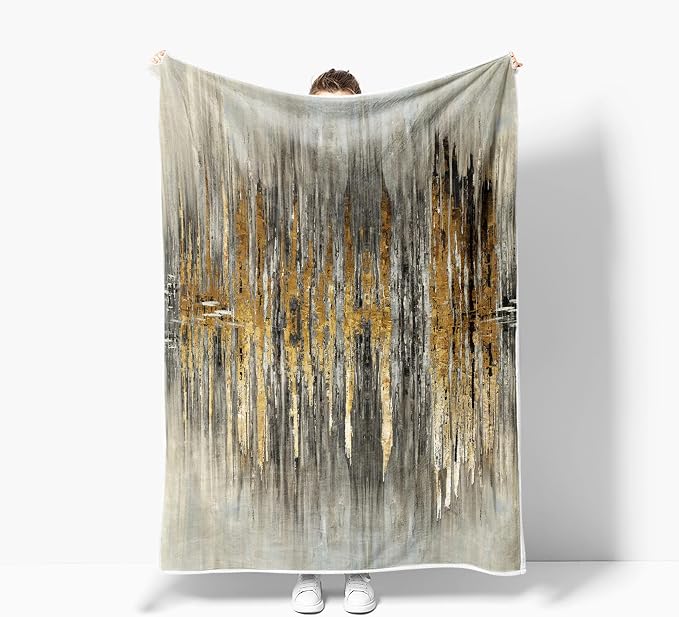 Abstract Throw Blankets, Modern Gray Gold crackNon Cozy Warm Bed Couch Blanket - Image 4