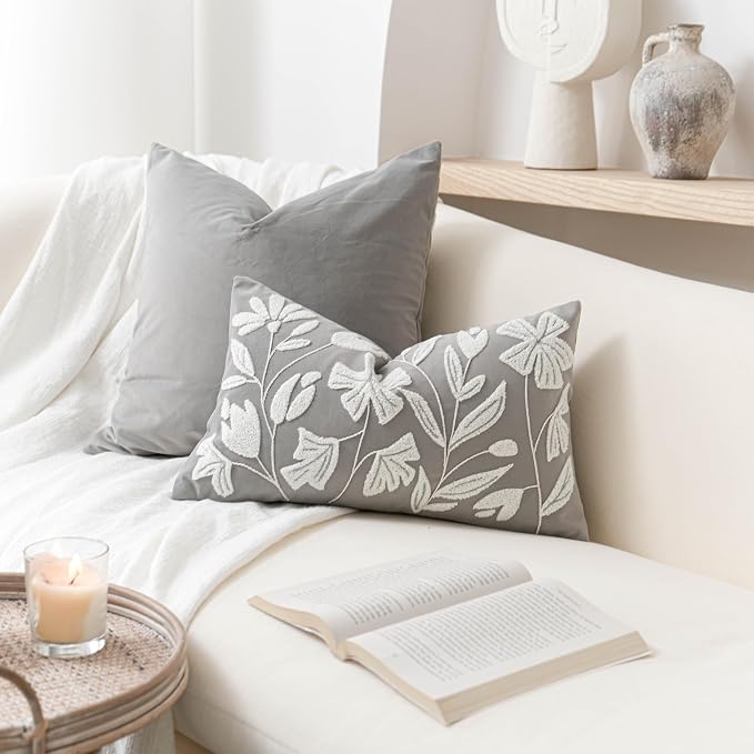 BlissBlush Grey Velvet Decorative Lumbar Throw Pillow Cover 12X20, Light Gray - Image 9