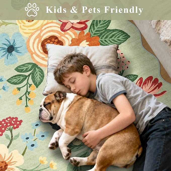 DUKINO 5x7 Area Rug, Floral Washable Rugs - Image 4