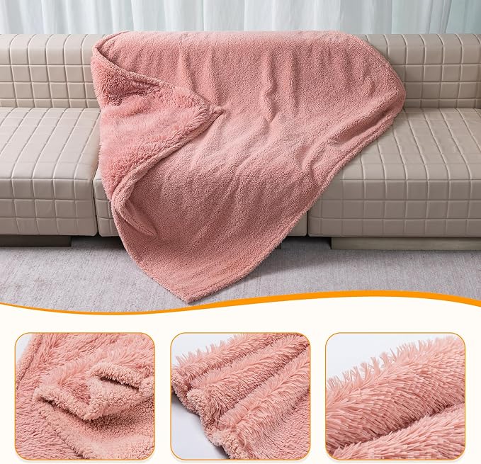 Pink Faux Fur Pet Throw Blankets Waterproof Cozy Calming Dog Blanket - Image 6