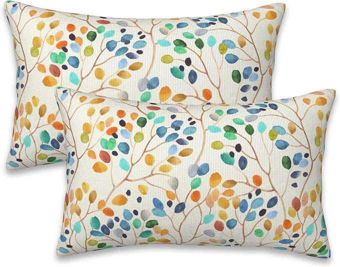 Throw Pillow Covers Colorful Leaves Spots Pillow Covers 20x12 Inch Set of 2 by Naqiuli