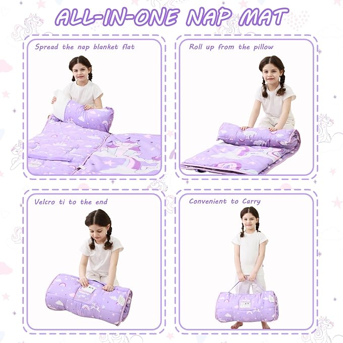 Toddler Nap Mat with Pillow and Blanket, Extra Large Rolled Napping Mats - Image 5