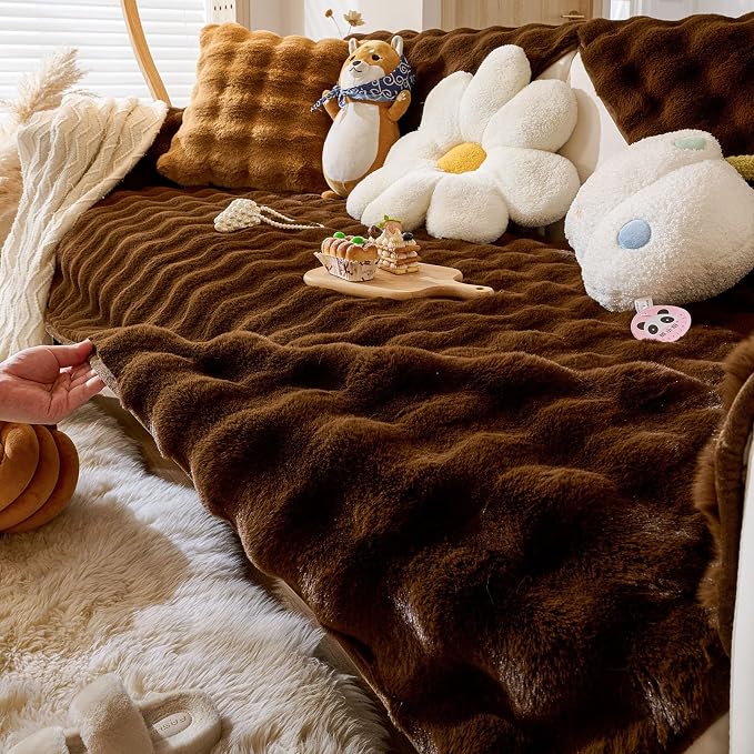 Faux Fur Couch Cover Fuzzy Soft Plush Thick Bubble Sofa Cover Luxury Sectional - Image 5