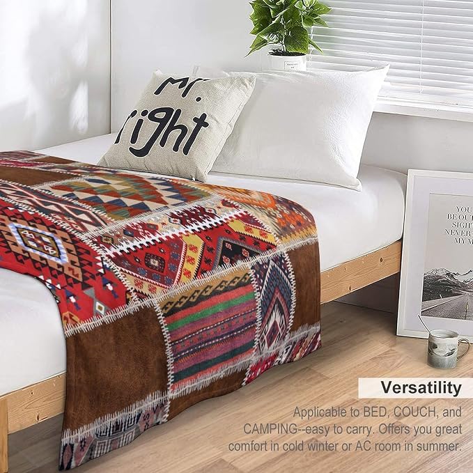 Southwest Aztec Throw Blanket, Native Bohemian Retro Patchwork Traditional - Image 5
