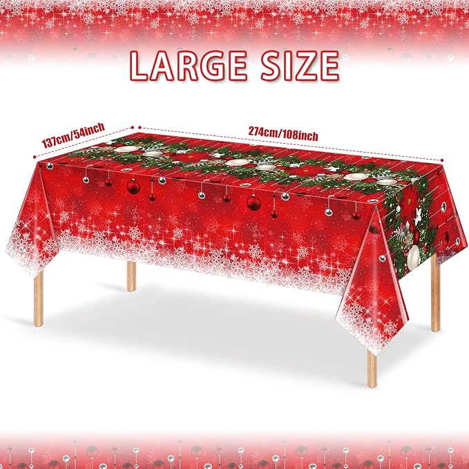 Jectivs 3Pieces Merry Christmas Tablecloth Plastic Christmas Tree Ball Table - Image 2