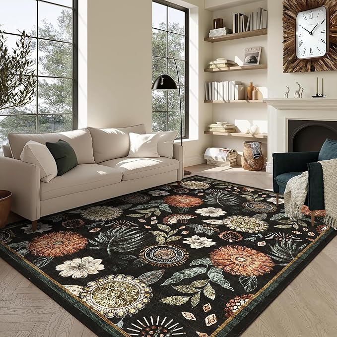 GarveeHome 8x10 Floral Washable Area Rug: Large Living Room Area Rug by GarveeHome
