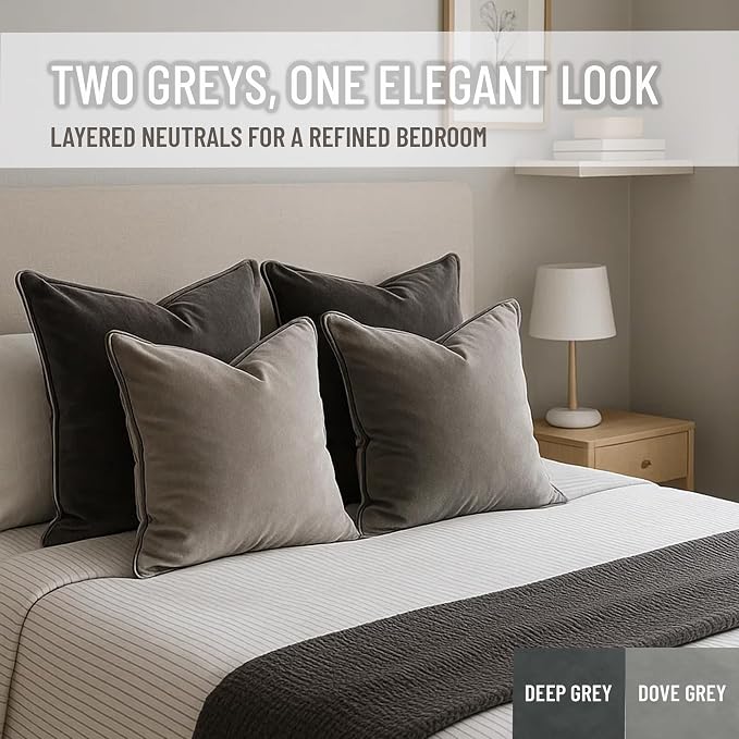 2 Pack Velvet Decorative Throw Pillow Covers, Deep Grey, Contrast Piping - Image 8