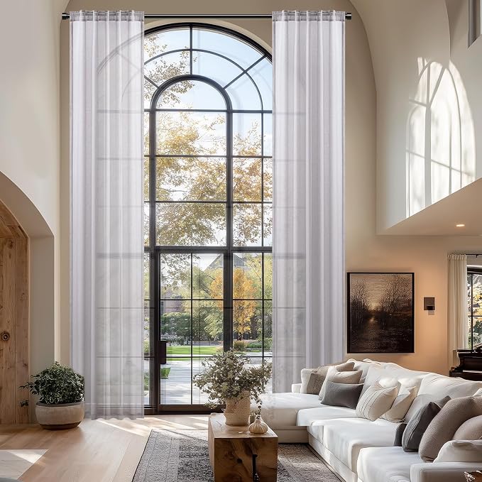 Dreaming Casa Grey Sheer Curtains 204 Inches Long, Rod Pocket & Back Tab Light by DreamingCasa