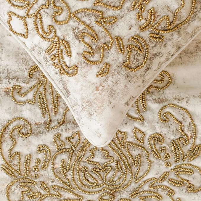 The HomeCentric King/Queen/Twin Ivory & Gold Decorative Queen 74"x18" Bed Runner - Image 2