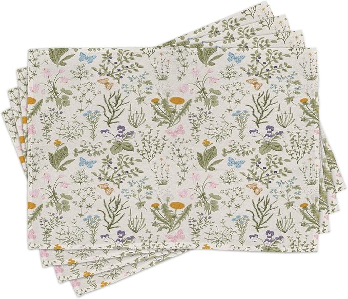 Ambesonne Floral Place Mats Set of 4, Vintage Garden Plants Herbs Flowers by Ambesonne