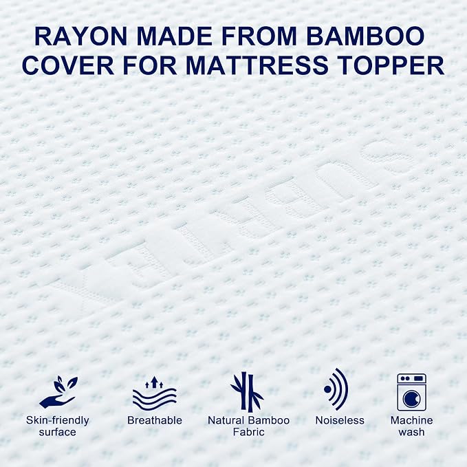 Subrtex 3 Inch Mattress Topper Cover Mattress Topper Protector Bedding Rayon - Image 2