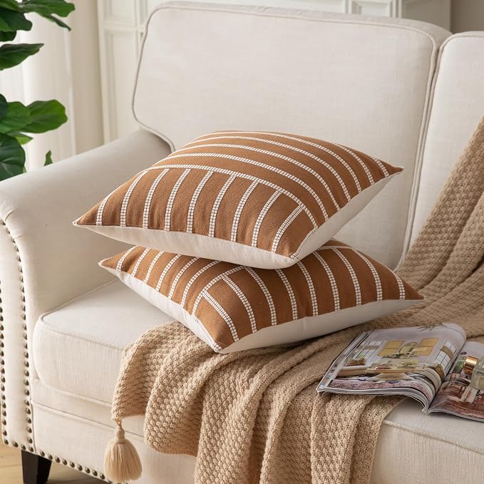 Caflife Boho Throw Pillow Covers 20x20 Set of 2 Soft Farmhouse Decorative Couch - Image 2