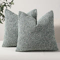 Striped Throw Pillow Covers 22x22 Set of 2 Green Textured Boucle Chic Morden by DEZENE