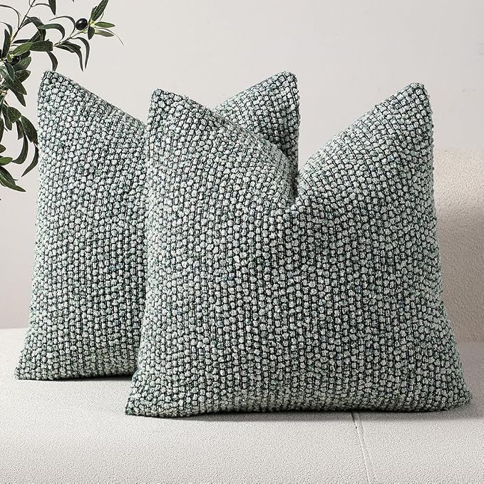 Striped Throw Pillow Covers 20x20 Set of 2 Green Textured Boucle Chic Morden by DEZENE