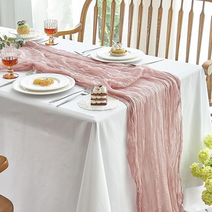 IVAPUPU 1 Pcs Cheesecloth Table Runner - 10ft Dusty Pink Boho Gauze Cheese by IVAPUPU