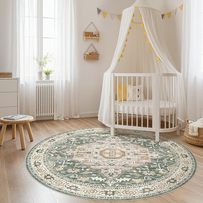 Round Rug Living Room Rugs: 6x6 Washable Boho Neutral Large Circle Soft Indoor - Image 5