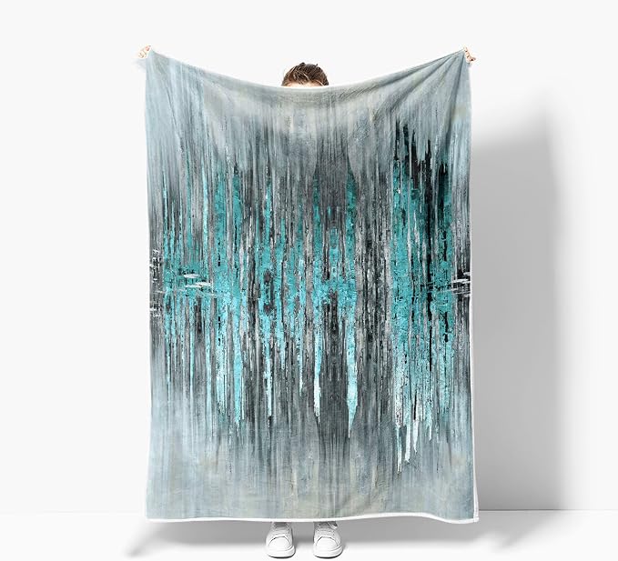 Abstract Throw Blankets, Modern Teal Gold CrackNon Cozy Warm Bed Couch Blanket - Image 4