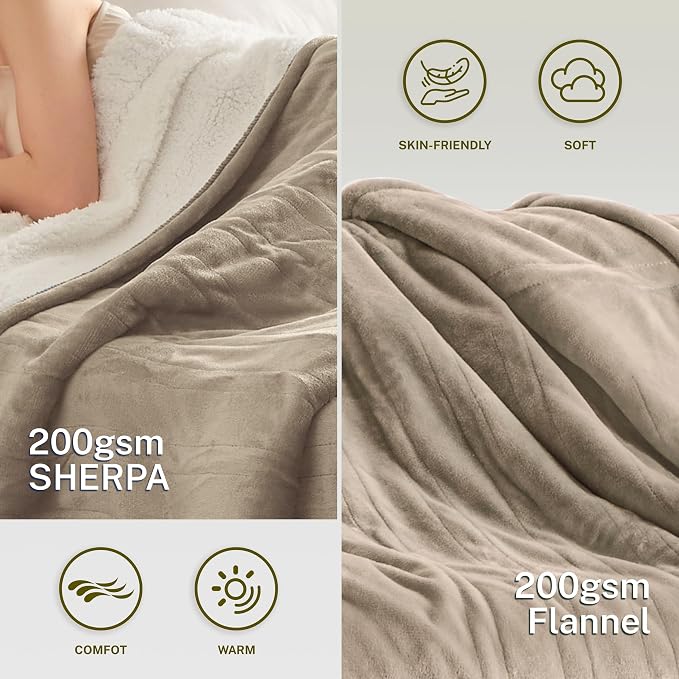 Heat Blanket 50”x60” Throw, Soft Flannel & Sherpa Reversible Electric Blanket - Image 3
