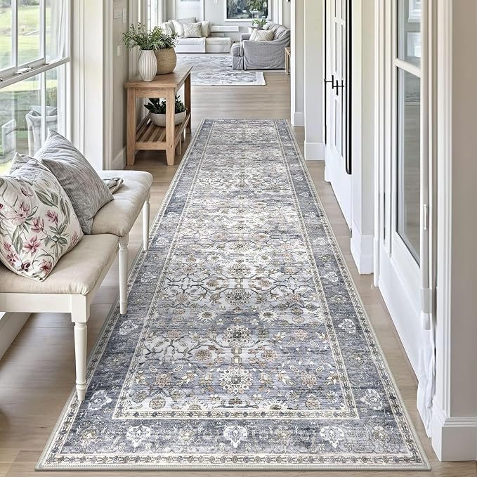 KUTA Vintage Wide Runners for Hallways 3x10 ft Washable Kitchen Runner Grey - Image 3