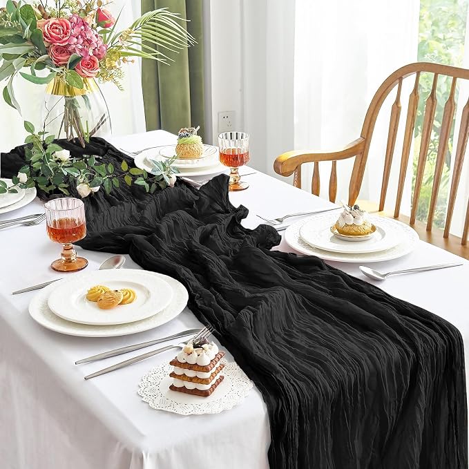 IVAPUPU 6 Pcs Cheesecloth Table Runner - 10ft Black Boho Gauze Black Cheese - Image 8