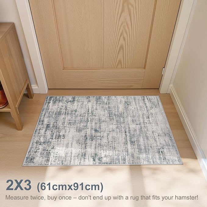 2x3 Entryway Area Rugs: Washable Neutral Abstract Small Rug Door Mat Non-Slip - Image 2