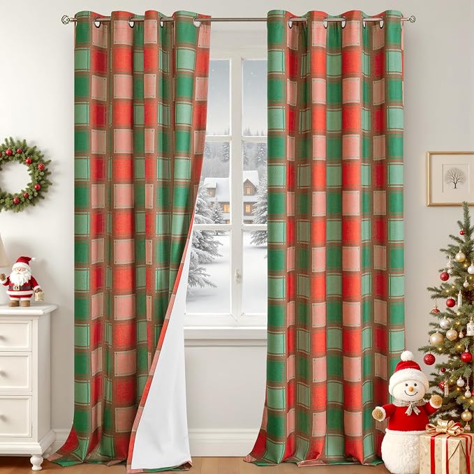 Plaid Christmas Curtains for Living Room by Lajode