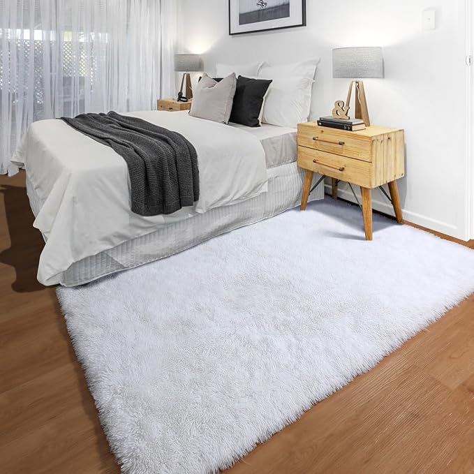 ONASAR White Area Rugs for Bedroom Fluffy, 4x6 Soft Shag Plush Bedside Rug - Image 4