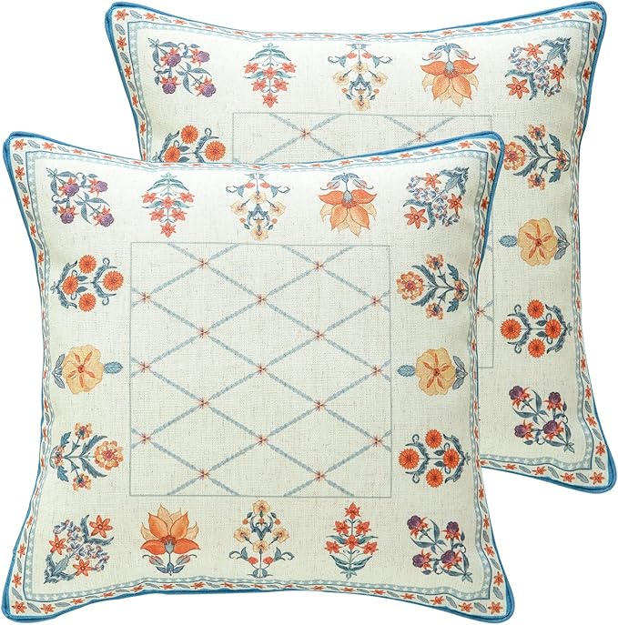 ISAENNE Design Square Linen Throw Pillow Covers 18"x18" Pack of 2, Living Room by Isaennehomedecoration