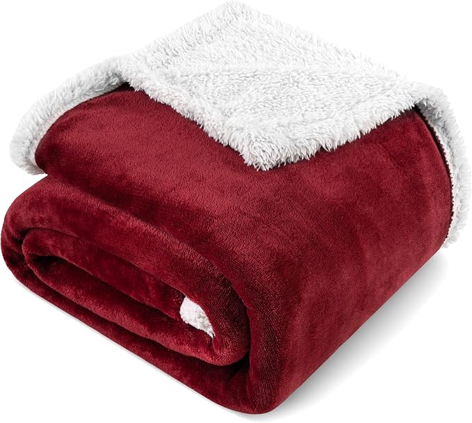 PAVILIA Sherpa Fleece Blanket for Bed, King Size, Maroon Red, Large Plush Soft - Image 2