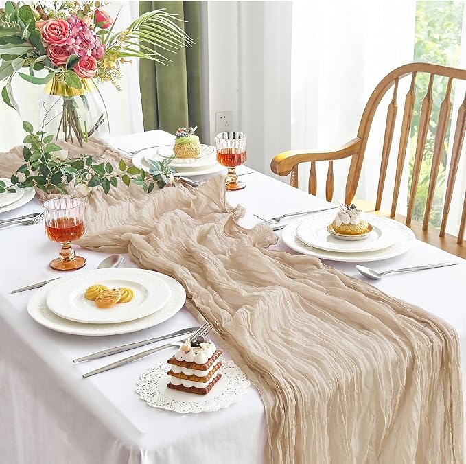 IVAPUPU 1 Pcs Cheesecloth Table Runner - 10ft Nude Boho Gauze Cheese Cloth - Image 8