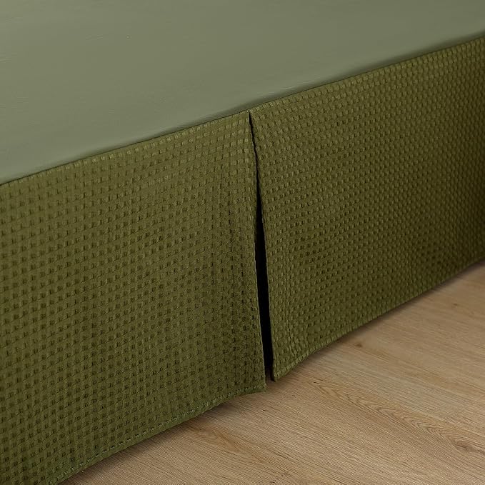 Bed Skirt King Size, Pleated Waffle Weave Bed Skirt - Image 2