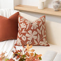 BlissBlush Fall Throw Pillow Cover 20x20, Rust Brick Red Soft Velvet Floral by BlissBlush