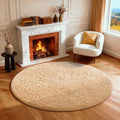 Ophanie Round Rug 4Ft Beige Circle Area Rug, Fluffy Fuzzy Small Bedroom Carpet by Ophanie