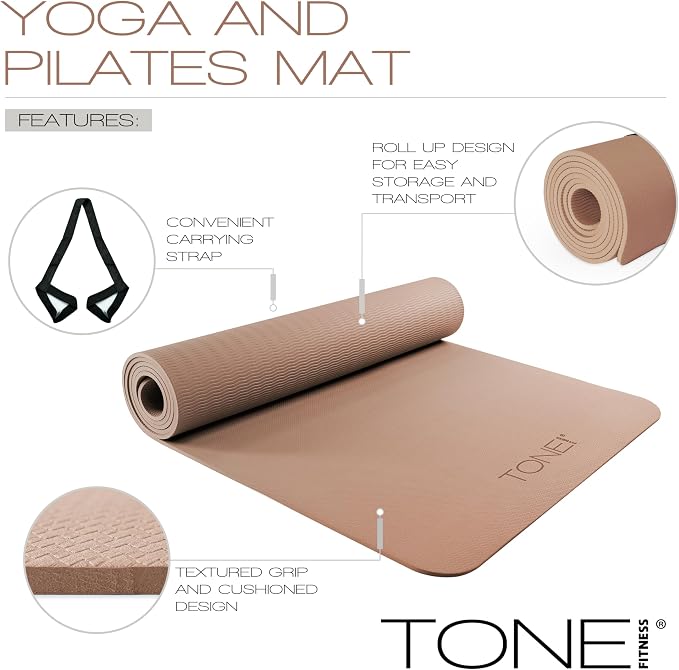 TONE Fitness Yoga Mat 1/4" Thick Non Slip Exercise & Pilates Mat - Image 4