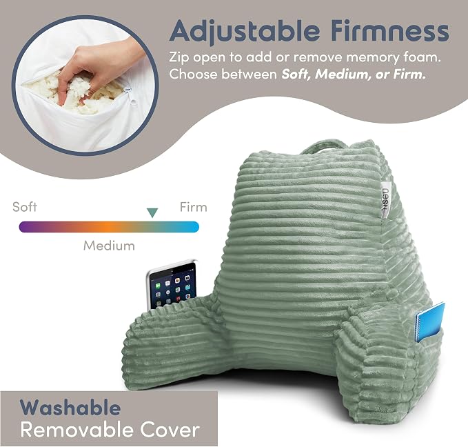 Nestl Reading Pillow with Shredded Memory Foam, Luxe Cut Plush Back Pillow - Image 4