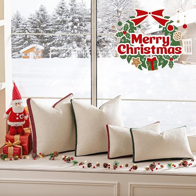 a moment Christmas Red Loop Yarn Linen-Like Pillow Cover Natural Soft - Image 5