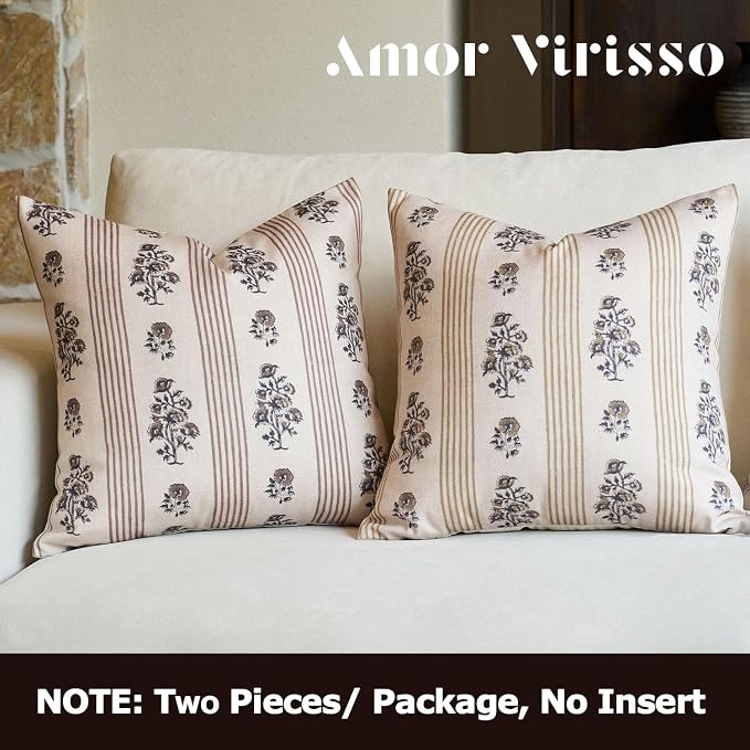 Amor Virisso Floral Throw Pillow Covers 18x18 Set of 2 Block Print Pillow - Image 7