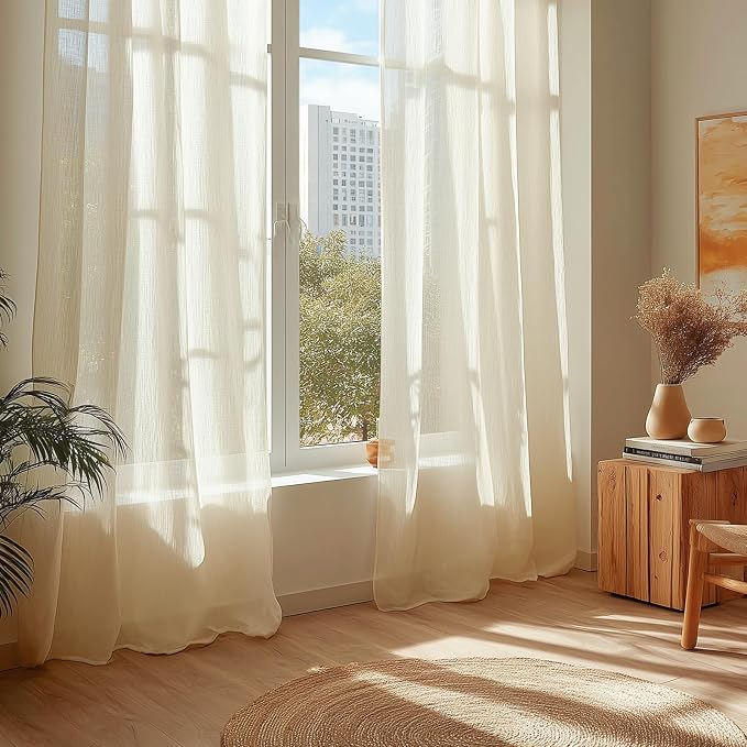 Dreaming Casa Ivory Sheer Curtains 96 Inches Long, Rod Pocket & Back Tab Light - Image 9